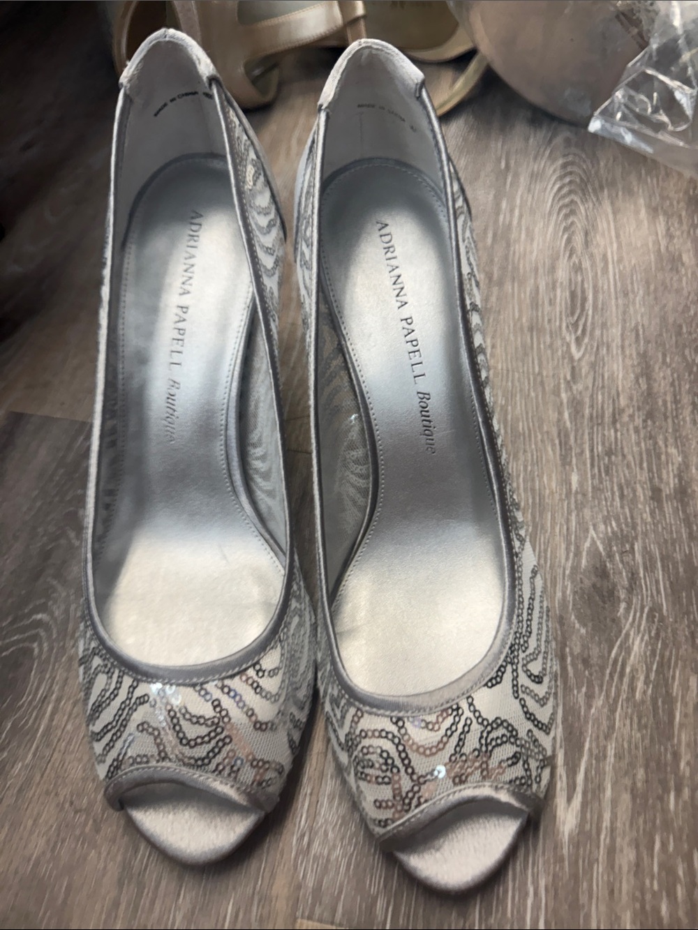 Adrianna Papell Boutique Silver Peep-Toe Pumps